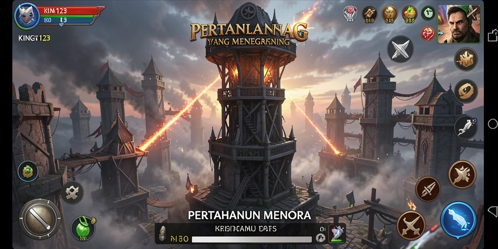 Screenshot gameplay KING123 dengan aksi seru Tower Defense.