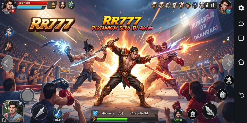 Tampilan gameplay RR777 dengan aksi bertarung yang menegangkan.