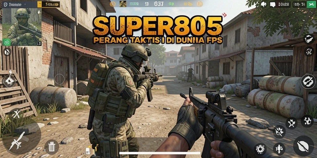 Screenshot SUPER805 menampilkan aksi mendebarkan dalam gameplay FPS.
